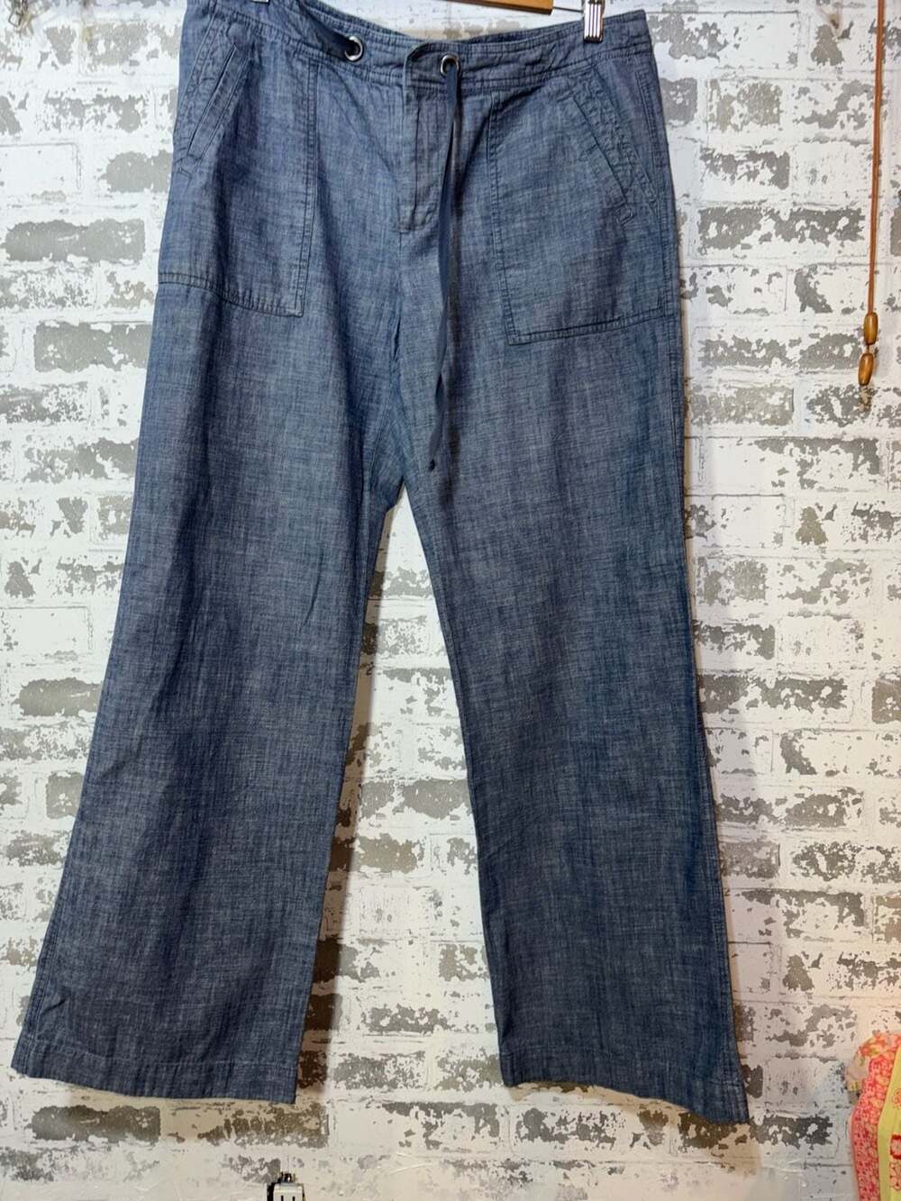 Banana Republic Martin Fit Pants Size 14 Blue Drawstring Cotton